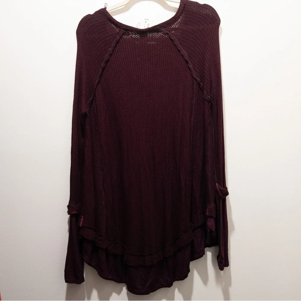 Free People We the Free Laguna Burgundy Thermal Long Sleeve Top - Picture 7 of 7